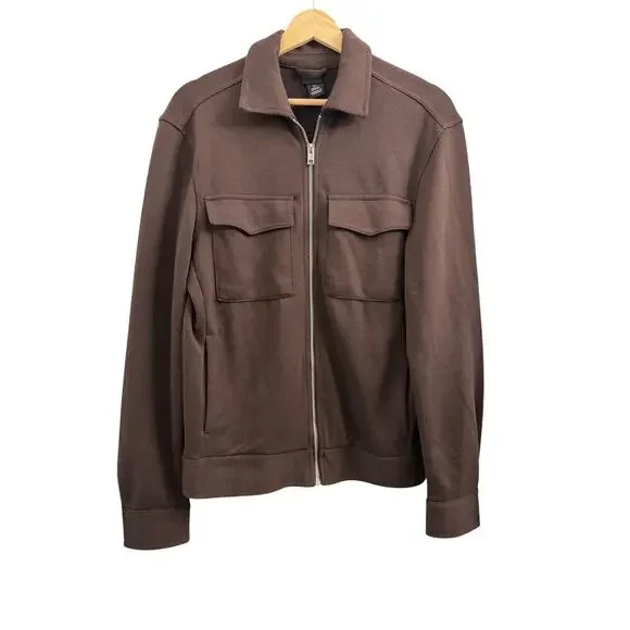 H&M Full Zip Shaket Shirt Jacket Brown‎ Jersey size Small - Picture 2 of 6